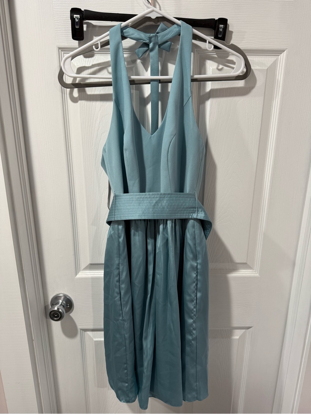 White by Vera Wang Light Blue Halter Midi Dress with Waist Tie